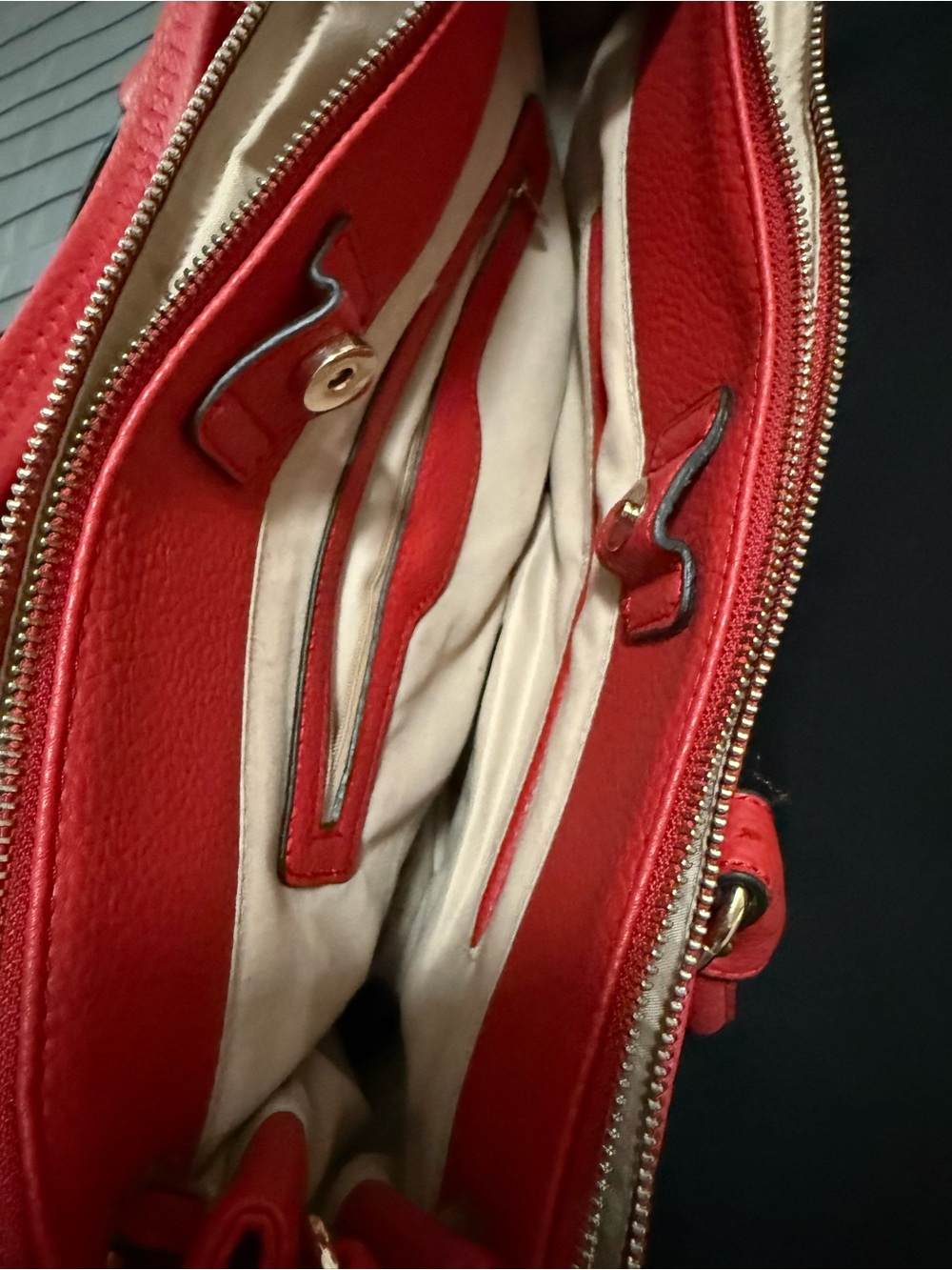 Red Structured Hobo Tote with Gold-Tone Lock - Picture 5 of 6
